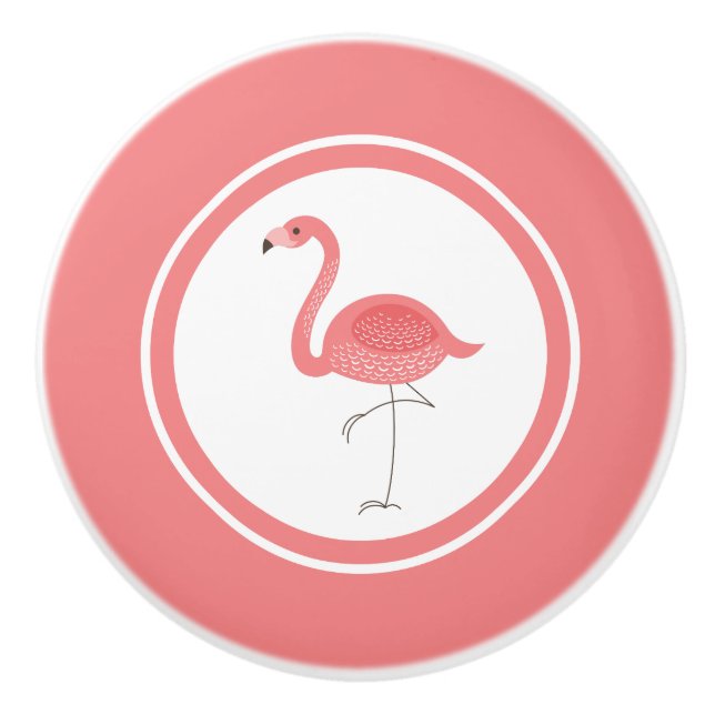Pomo De Cerámica Ilustracion Flamingo Rosa (Anverso)