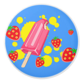 Pomo De Cerámica Ilustracion Fun Popsicle Rosa y Strawberries