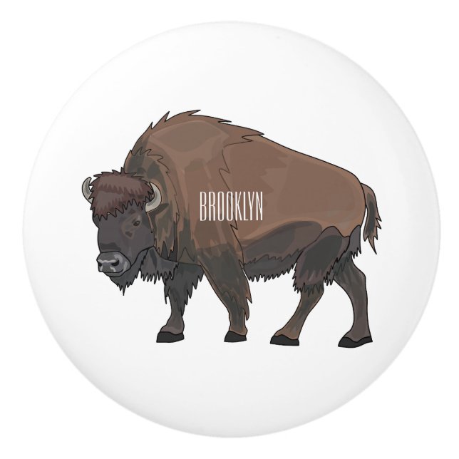 Pomo De Cerámica Ilustracion personalizado Bison (Anverso)
