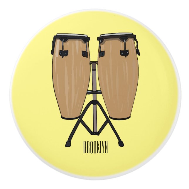 Pomo De Cerámica Ilustracion personalizado Bongo drum (Anverso)