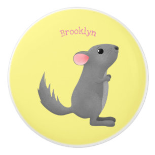 Pomo De Cerámica Ilustracion personalizado chinchilla gris suave