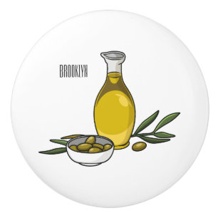 Pomo De Cerámica Ilustracion personalizado de aceite de oliva
