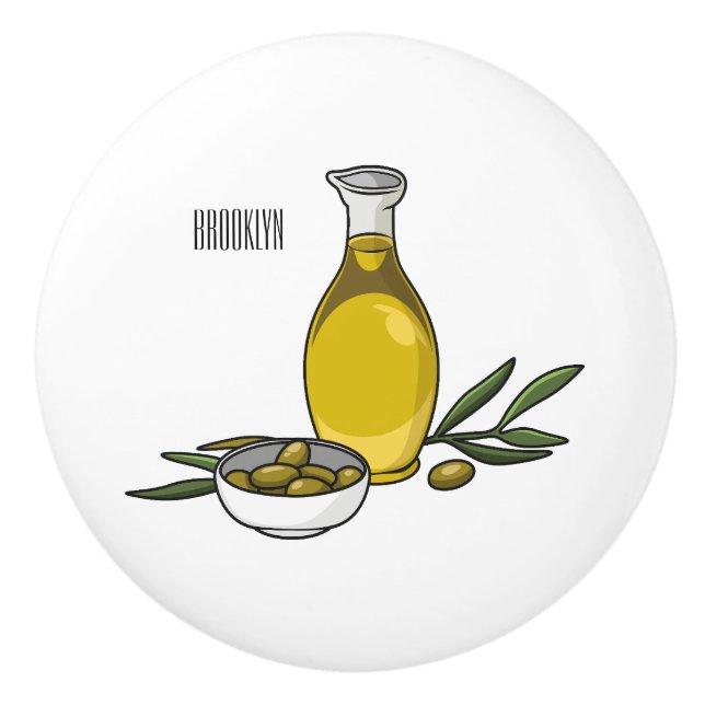 Pomo De Cerámica Ilustracion personalizado de aceite de oliva (Anverso)