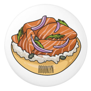 Pomo De Cerámica Ilustracion personalizado de bagel de Salmon