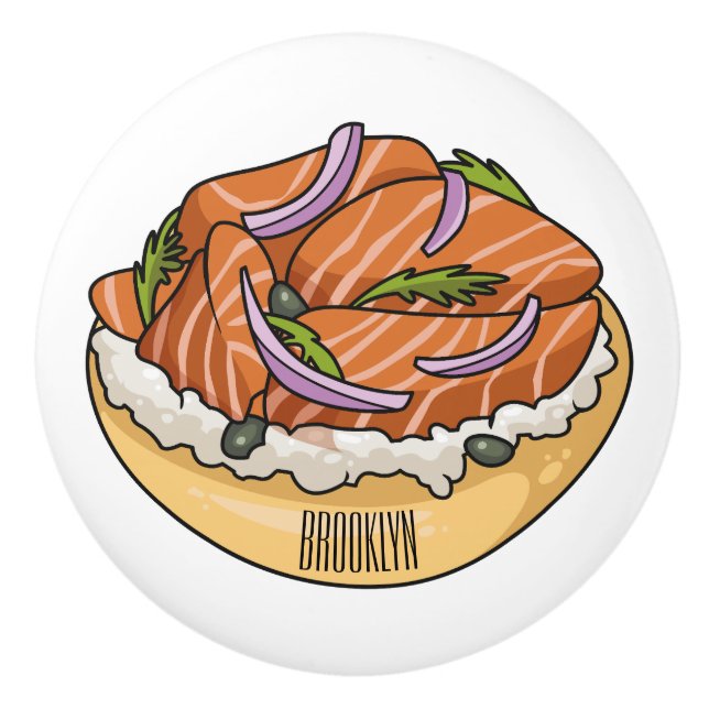 Pomo De Cerámica Ilustracion personalizado de bagel de Salmon (Anverso)