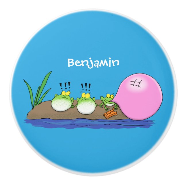 Pomo De Cerámica Ilustracion personalizado de bblegum de ranas grac (Anverso)