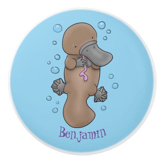 Pomo De Cerámica Ilustracion personalizado de bebé de plaquypus fel (Anverso)