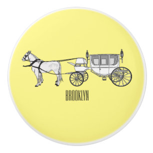 Pomo De Cerámica ilustracion personalizado de caballos y carruajes