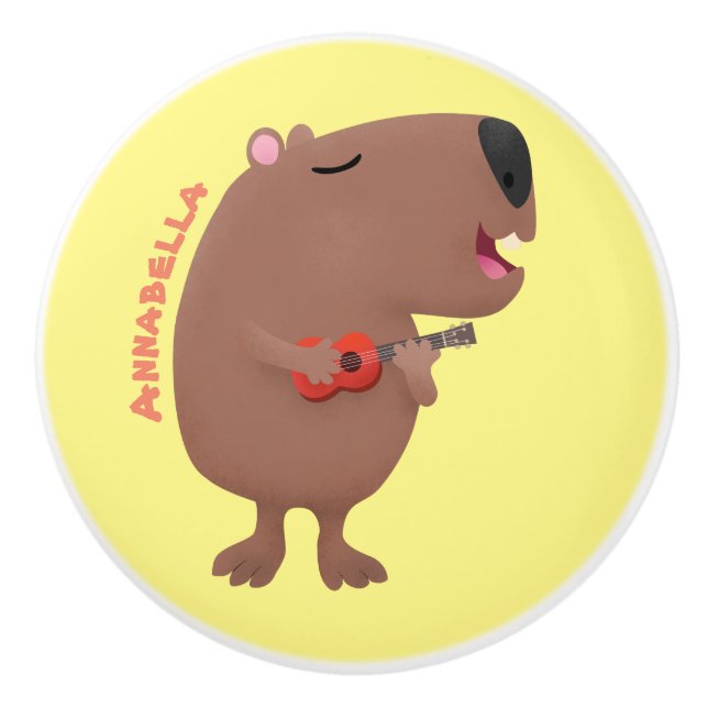 Pomo De Cerámica Ilustracion personalizado de capybara ukulele cant (Anverso)
