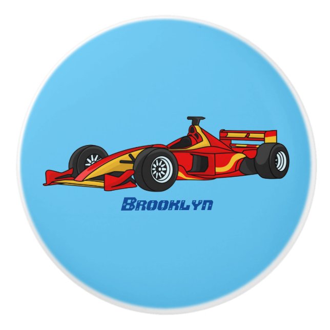 Pomo De Cerámica Ilustracion personalizado de coches de carreras de (Anverso)
