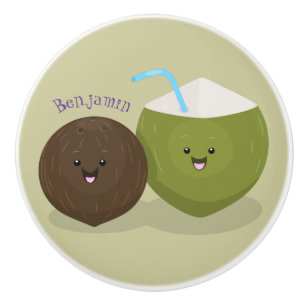 Pomo De Cerámica Ilustracion personalizado de cocos kawaii alegres