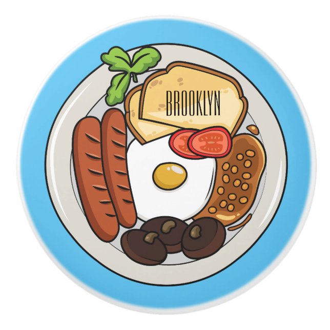 Pomo De Cerámica Ilustracion personalizado de desayuno inglés (Anverso)