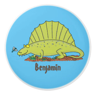 Pomo De Cerámica Ilustracion personalizado de dimetrodon verde lind
