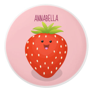 Pomo De Cerámica Ilustracion personalizado de fresa cute kawaii
