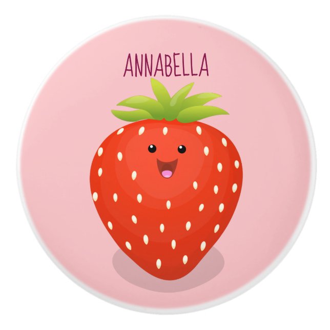 Pomo De Cerámica Ilustracion personalizado de fresa cute kawaii (Anverso)