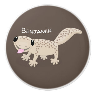 Pomo De Cerámica Ilustracion personalizado de gecko de color marrón
