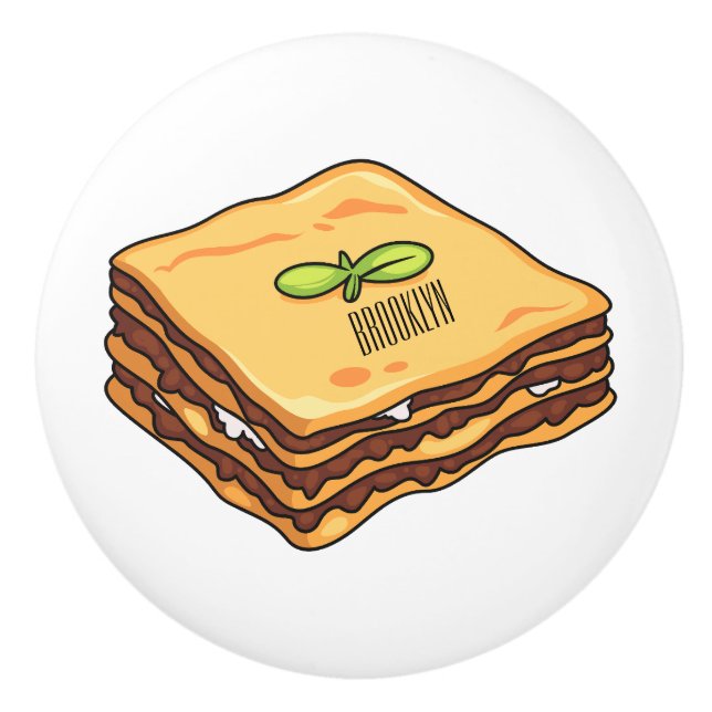 Pomo De Cerámica Ilustracion personalizado de Lasagna (Anverso)