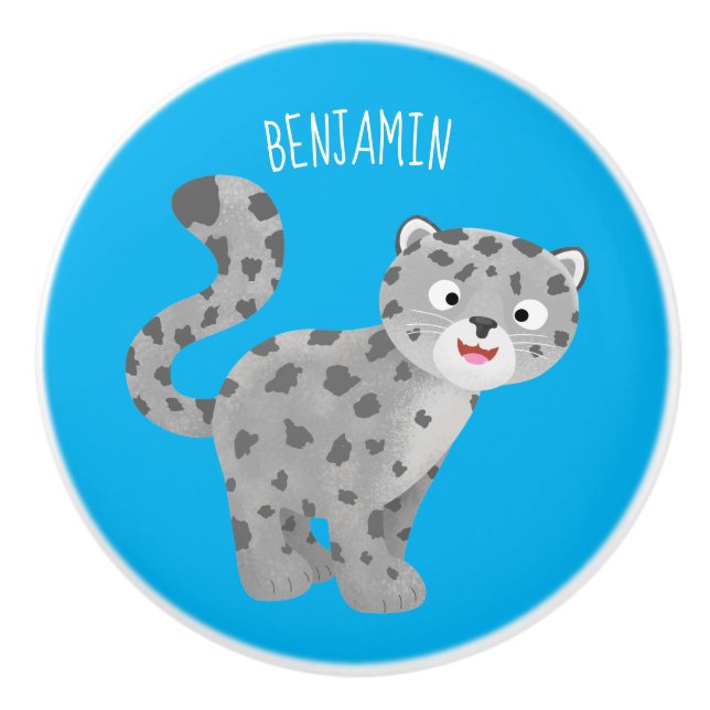 Pomo De Cerámica Ilustracion personalizado de leopardo de las nieve (Anverso)