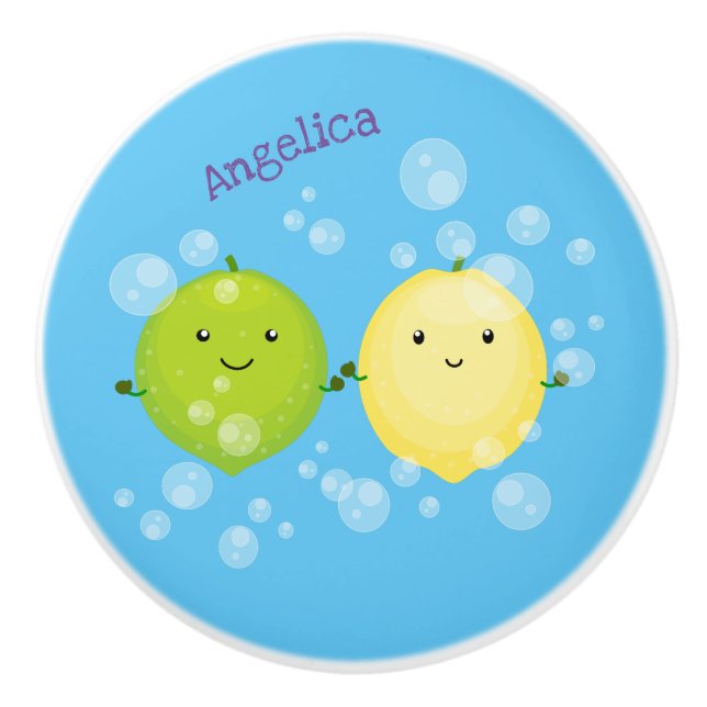 Pomo De Cerámica Ilustracion personalizado de lima de limón feliz (Anverso)