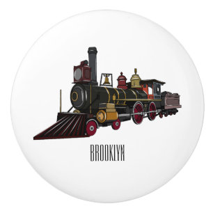 Pomo De Cerámica Ilustracion personalizado de locomotora de vapor