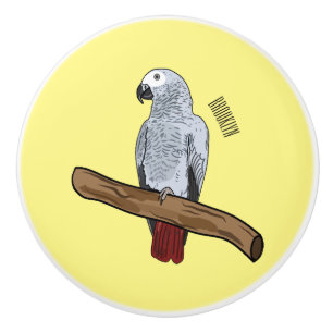Pomo De Cerámica Ilustracion personalizado de loro gris africano