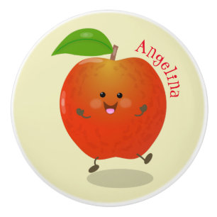 Pomo De Cerámica Ilustracion personalizado de manzana bailando a la