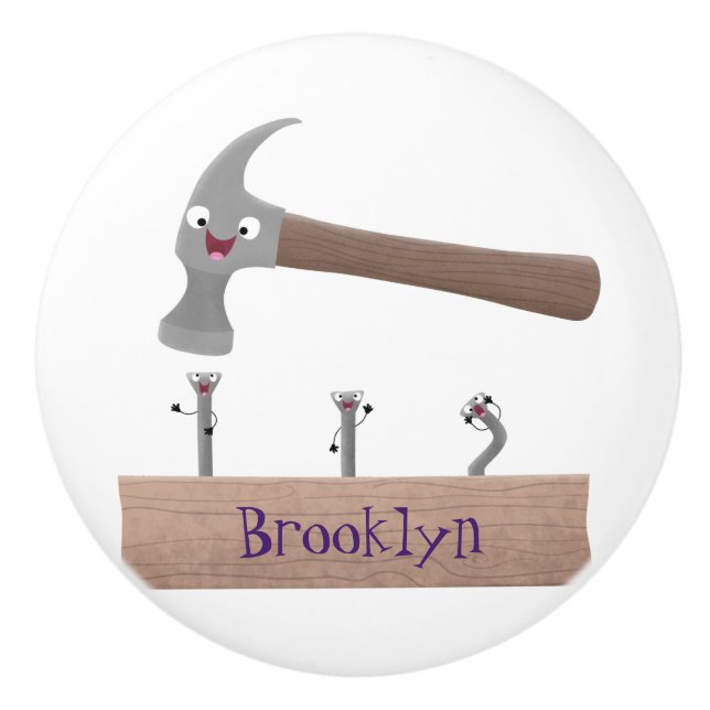 Pomo De Cerámica Ilustracion personalizado de martillo y clavos lin (Anverso)