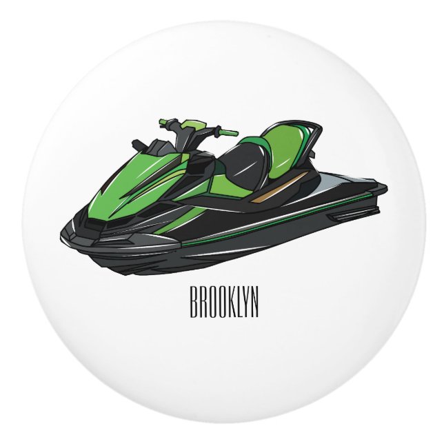 Pomo De Cerámica Ilustracion personalizado de moto acuática (Anverso)