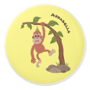 Pomo De Cerámica Ilustracion personalizado de orangután bebé feliz