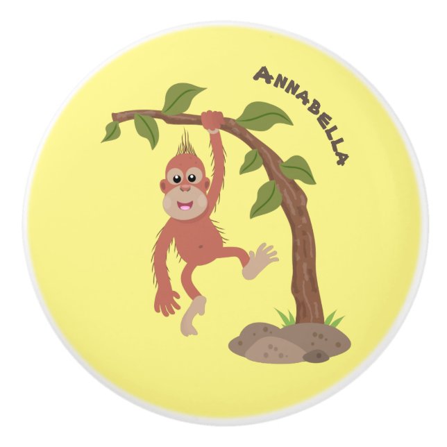 Pomo De Cerámica Ilustracion personalizado de orangután bebé feliz (Anverso)