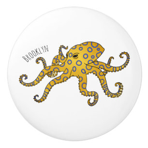 Pomo De Cerámica Ilustracion personalizado de pulpo de anillo azul