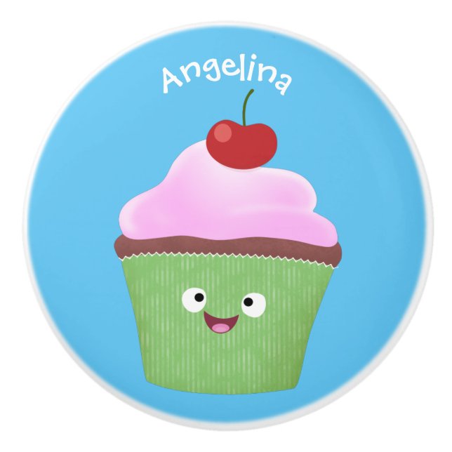 Pomo De Cerámica Ilustracion personalizado de quequitos alegres (Anverso)