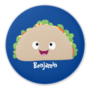 Pomo De Cerámica Ilustracion personalizado de taco alegre sonriente