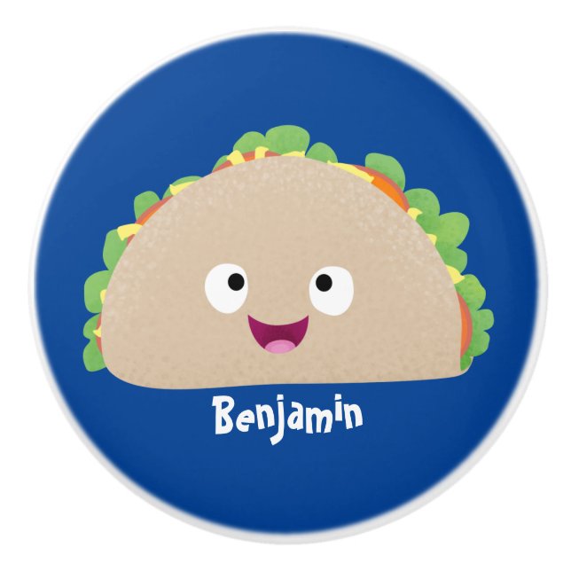 Pomo De Cerámica Ilustracion personalizado de taco alegre sonriente (Anverso)