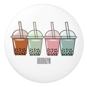 Pomo De Cerámica Ilustracion personalizado de té de burbujas