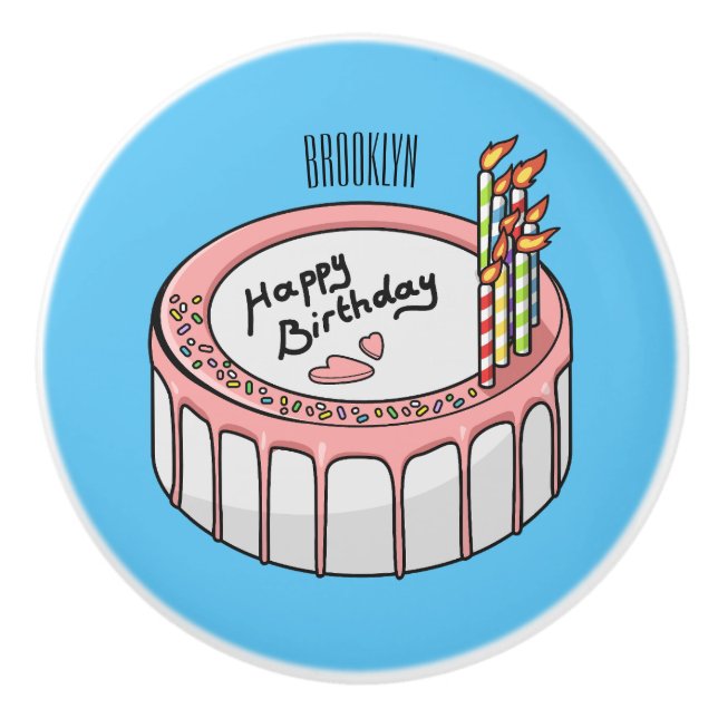 Pomo De Cerámica Ilustracion personalizado de torta de cumpleaños (Anverso)