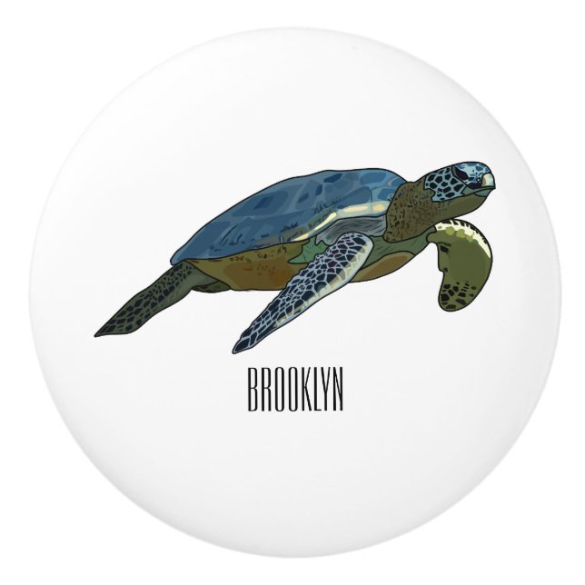 Pomo De Cerámica Ilustracion personalizado de tortugas marinas (Anverso)
