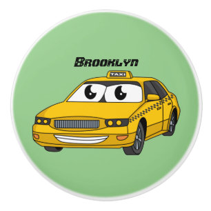 Pomo De Cerámica Ilustracion personalizado divertido de taxi amaril