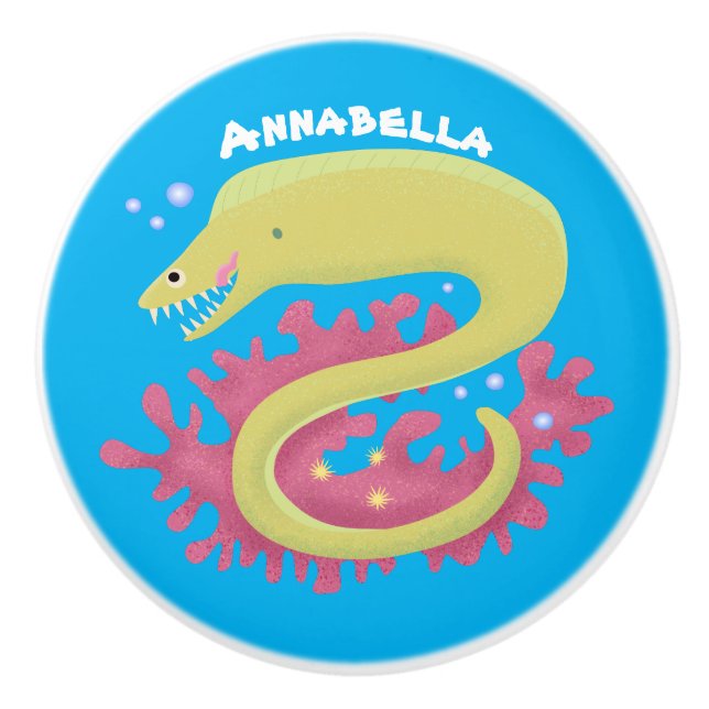 Pomo De Cerámica Ilustracion personalizado gracioso de moray verde (Anverso)