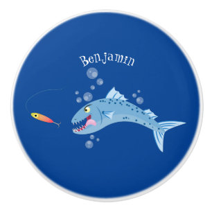 Pomo De Cerámica Ilustracion personalizado pescador hambriento de b
