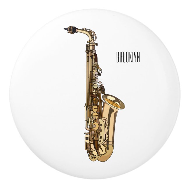 Pomo De Cerámica Ilustracion personalizado saxofón (Anverso)