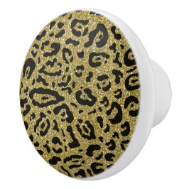 Pomo De Cerámica Impresión de Animal Leopardo Guepardo Negro Brillo