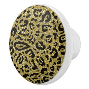 Pomo De Cerámica Impresión de Animal Leopardo Guepardo Negro Brillo