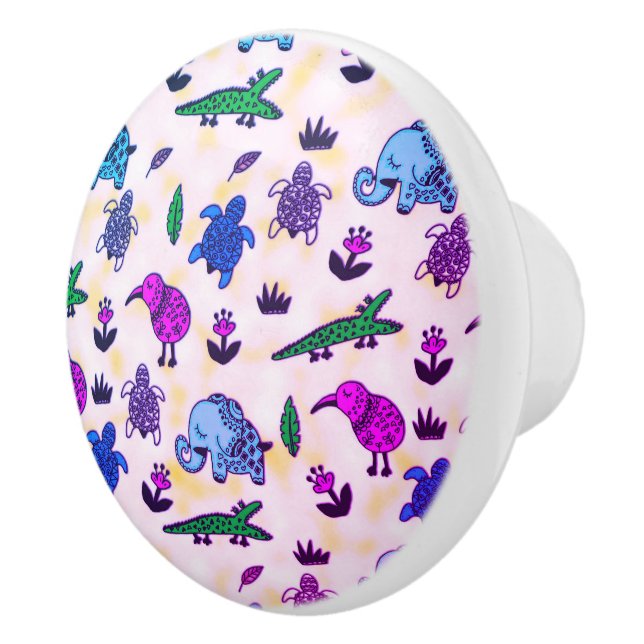 Pomo De Cerámica Impresión de animales coloridos (Derecha)