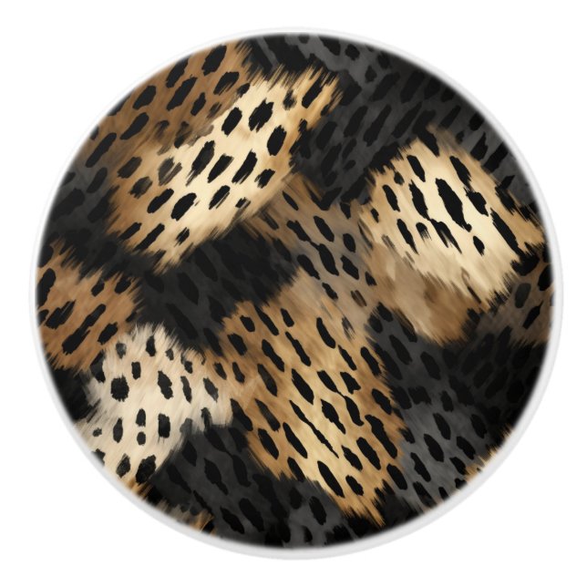 Pomo De Cerámica Impresión de animales de leopardo de oro negro (Anverso)
