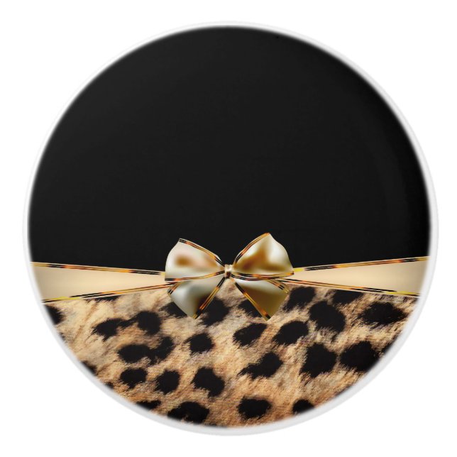 Pomo De Cerámica Impresión de animales de leopardo negro y dorado d (Anverso)