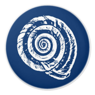Pomo De Cerámica Impresión de bloque del Seashell, azul de cobalto