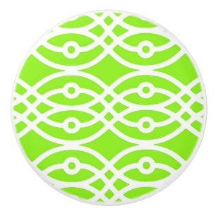 Pomo De Cerámica Impresión de kimono, verde cal y blanco