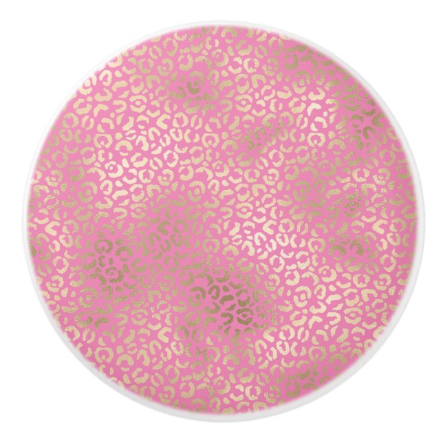 Pomo De Cerámica Impresión de leopardo dorado rosado (Anverso)
