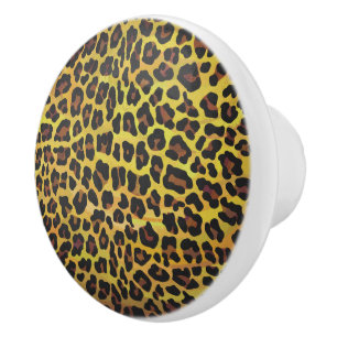 Pomo De Cerámica Impresión de leopardo marrón y amarillo